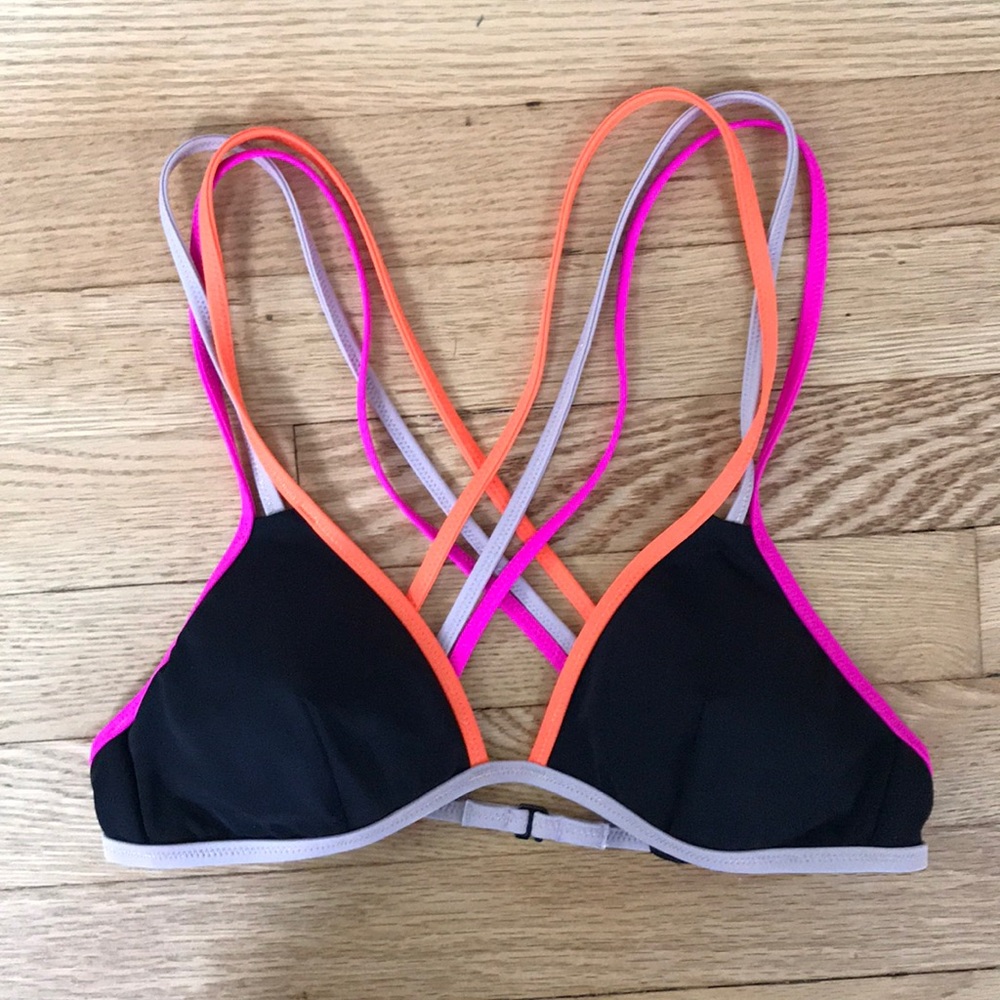 VS Criss cross black and neon bikini top